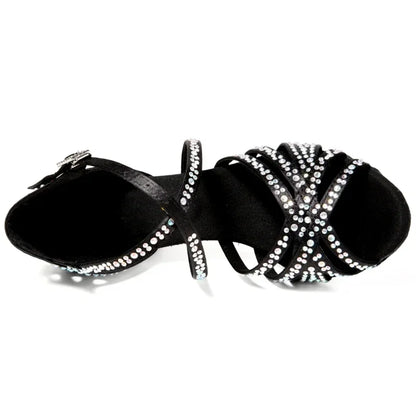 Diamond-encrusted Latin Ballroom Dance Soft Sole Shoes