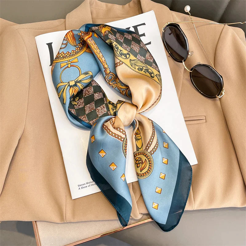 Luxury Brand Silk Satin Square Plaid Scarf