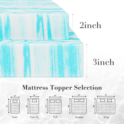 2-3 Inch Gel Memory Foam Mattress Bed Topper Cooling Soft and Breathable