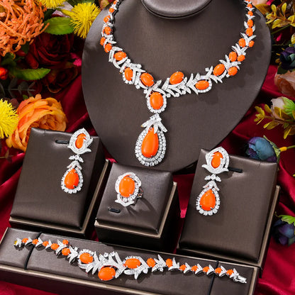 Turquoise Dubai Jewelry Sets For Women CZ Zircon Necklace