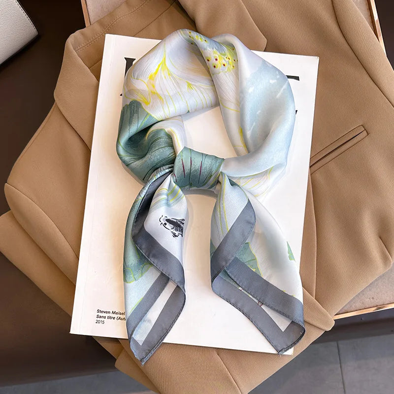 Luxury Brand Silk Satin Square Plaid Scarf