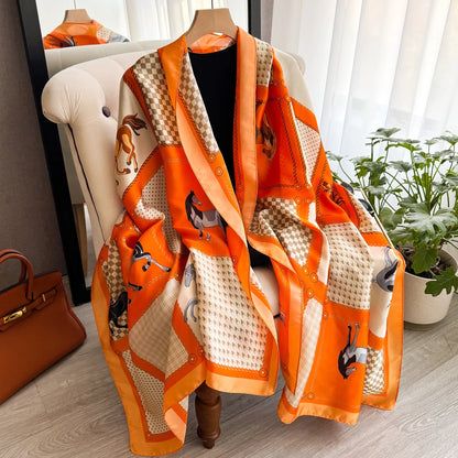 Women's 180x90cm Silk Scarf Luxury Soft Smooth Long Shawl Wrap Turban Fashion Accessory for Outdoor Beach Sunscreen