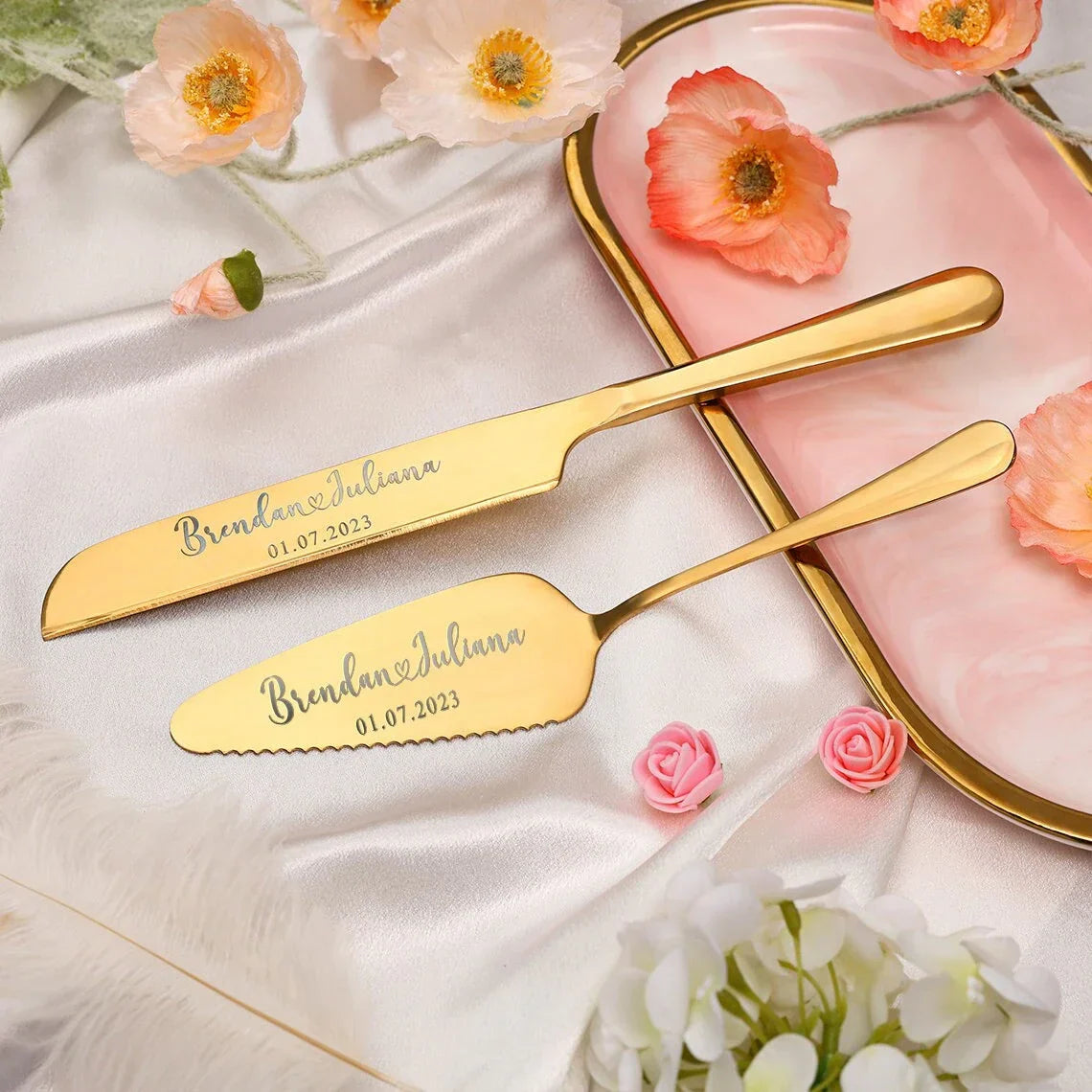 1 Set Personalize Steel Cake Shovel Set Customized Stainless Bread Pizza Knife Spatula Wedding Party Gift