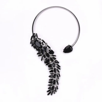 Baroque Open Choker Necklace Women Layered Crystal Tassel Large Collar Necklace Jewelry