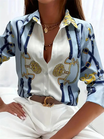 Elegant Printed Pattern Button Long Sleeve Women's Shirts