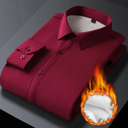 Men's Autumn Winter Long Sleeve Shirts Warm Fleece Stretch Shirt