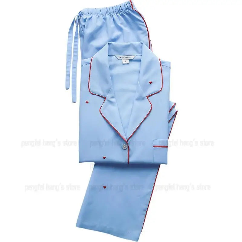 Women Luxury Embroidery Pajama Set Cotton Sleepwear Long Sleeve
