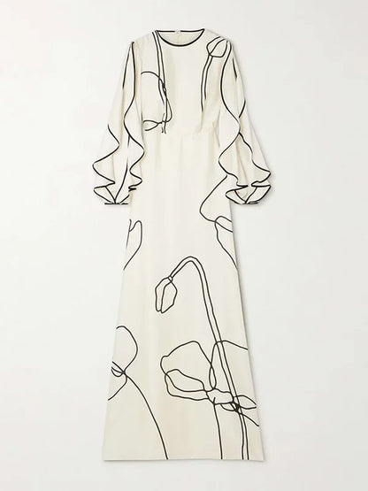 British Style Flower Printed Party Evening Dress