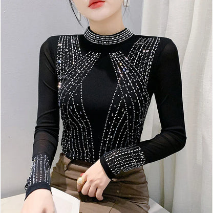 Long Sleeve Women Diamond Tops