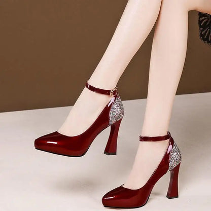 Leather Woman Think High Heel Platform Pump Pointed Toe Shoes
