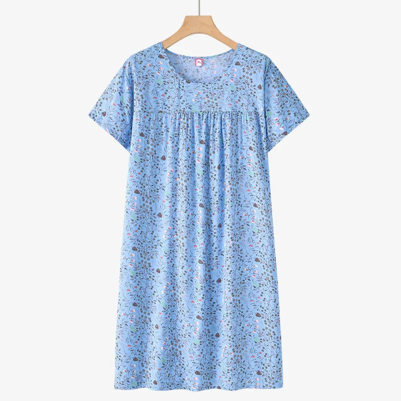 Middle-Aged and Elderly Cotton Silk Short-Sleeved Nightgown