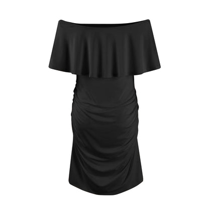 Maternity Dress Short Sleeve Slash Ruffles