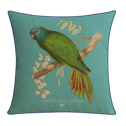 Sofa Pillow Cotton and Linen Thick Flower and Bird Back Seat Cushion Pillow Office