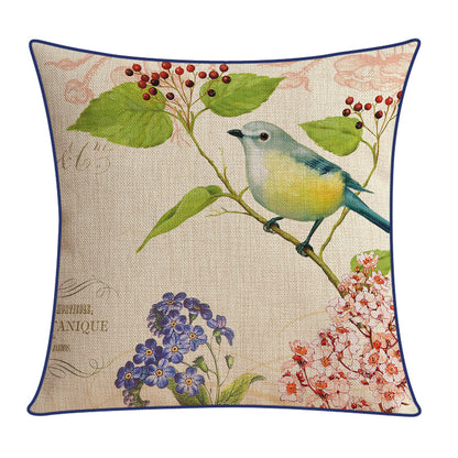 Sofa Pillow Cotton and Linen Thick Flower and Bird Back Seat Cushion Pillow Office