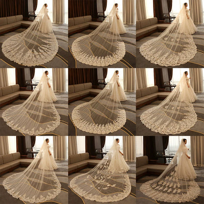 Super Long Tail White Lace Premium Wedding Veil