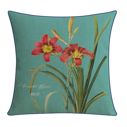 Sofa Pillow Cotton and Linen Thick Flower and Bird Back Seat Cushion Pillow Office