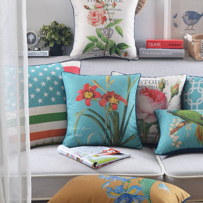 Sofa Pillow Cotton and Linen Thick Flower and Bird Back Seat Cushion Pillow Office
