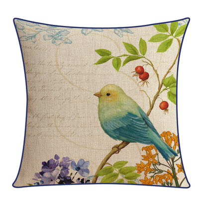 Sofa Pillow Cotton and Linen Thick Flower and Bird Back Seat Cushion Pillow Office