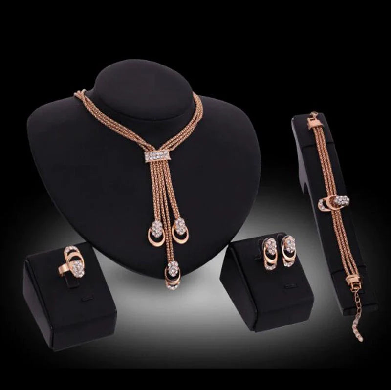 Fashion Inlaid Jewel Rhinestone Clavicle Chain Women's Banquet Earrings