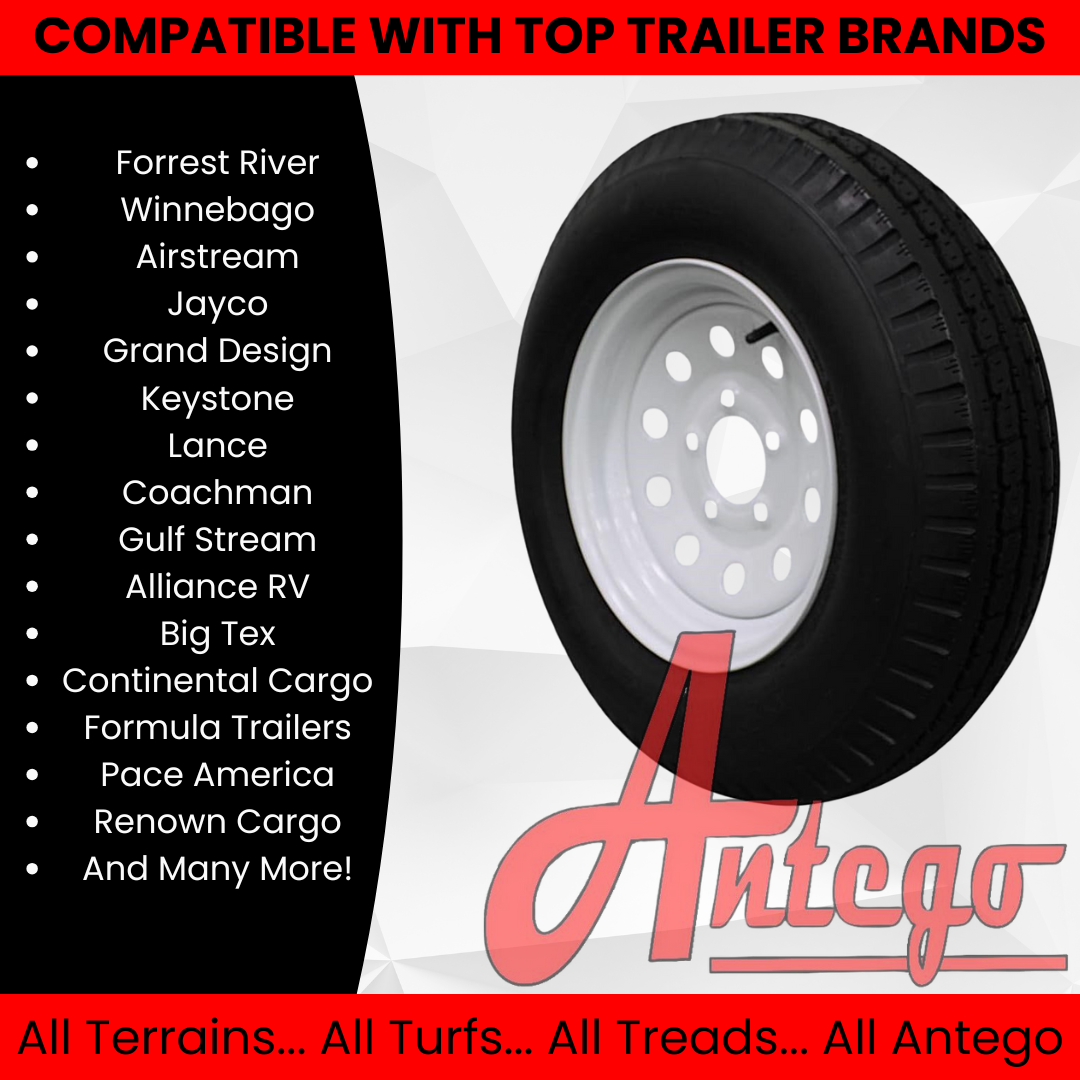 (Set of 2) Antego Tire and Wheel 185/80D13 Highway Terrain Trailer Tire & Wheel – 13.0-Inch Pre-Mounted Rim, 8-Ply-Ply Build, Perfect for Utility & Cargo Use | A130454500116206ST18580D13-B2