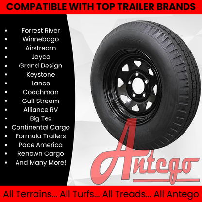(Set of 2) Antego Tire and Wheel 185/80D13 Highway Terrain Trailer Tire & Wheel – 13.0-Inch Pre-Mounted Rim, 8-Ply-Ply Build, Perfect for Utility & Cargo Use | A130454510096206ST18580D13-B2