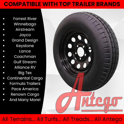 (Single Assembly) Antego Tire and Wheel 205/75D14 Highway Terrain Trailer Tire & Wheel – 14.0-Inch Pre-Mounted Rim, 6-Ply-Ply Build, Perfect for Utility & Cargo Use | A140554010096206ST20575D14
