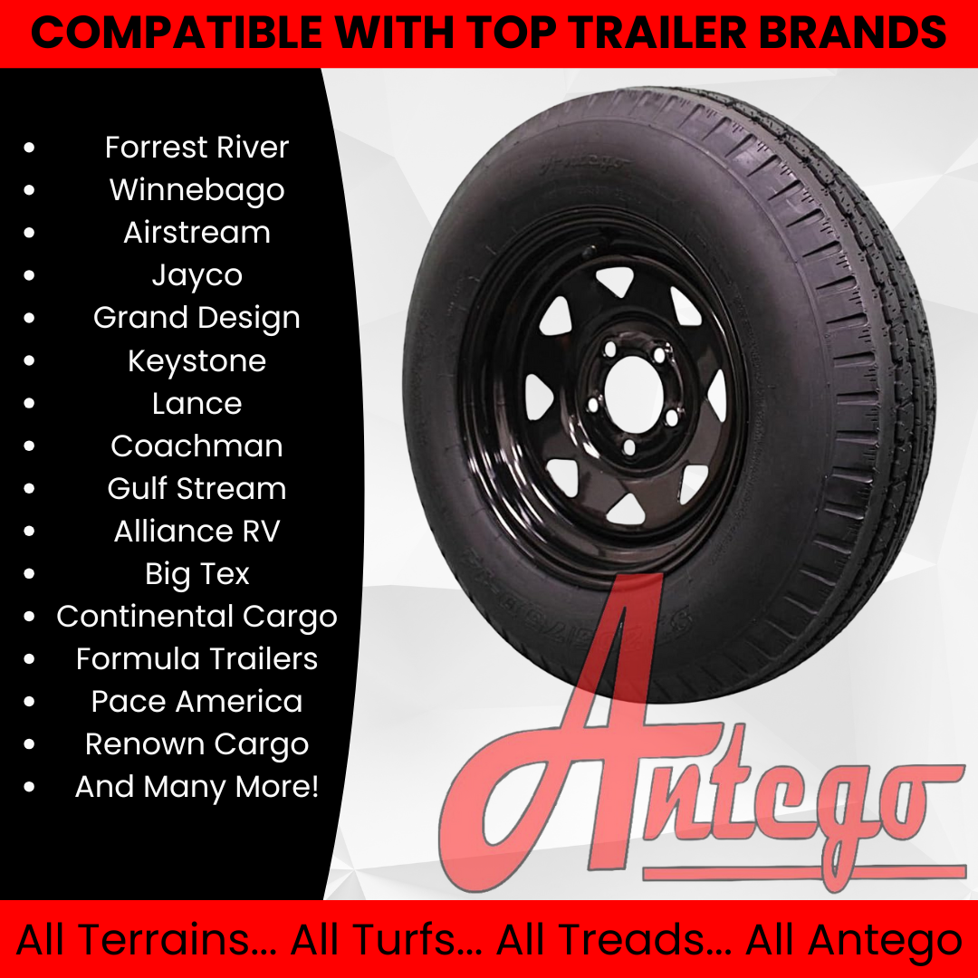(Set of 4) Antego Tire and Wheel 205/75D14 Highway Terrain Trailer Tire & Wheel – 14.0-Inch Pre-Mounted Rim, 6-Ply-Ply Build, Perfect for Utility & Cargo Use | A140554020096206ST20575D14-B4