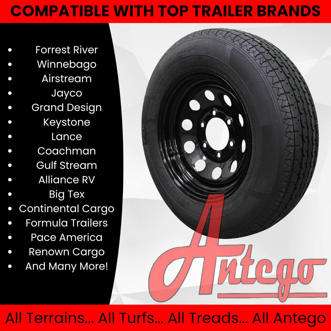 (Set of 4) Antego Tire and Wheel  205/75R15 Highway Terrain – 15.0-Inch Rim, 8-Ply-Ply Strength, Load 107.0, Speed M – Heavy-Duty Trailer Tire | A15604510096108ST20575R15-B4