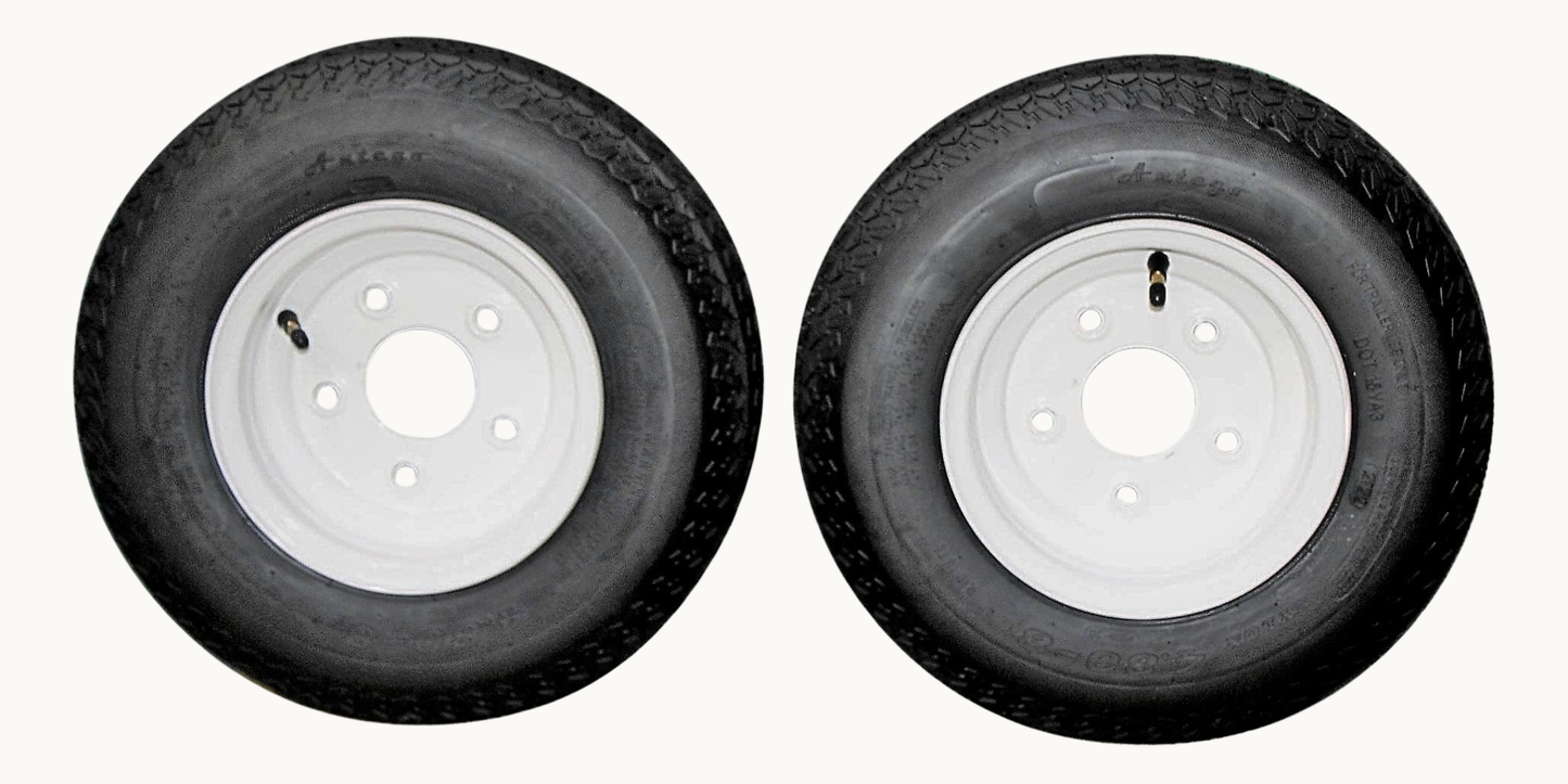 Antego Tire and Wheel (Set of 2) 4.80-8 Tire and Wheel Assemblies, White 5 Lug Trailer Tires and Wheels, 6 Ply, Load Range C