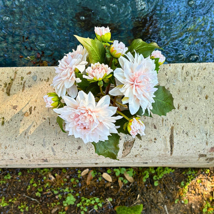 Artificial Dahlia Flower Arrangement in Glass Vase - 10"