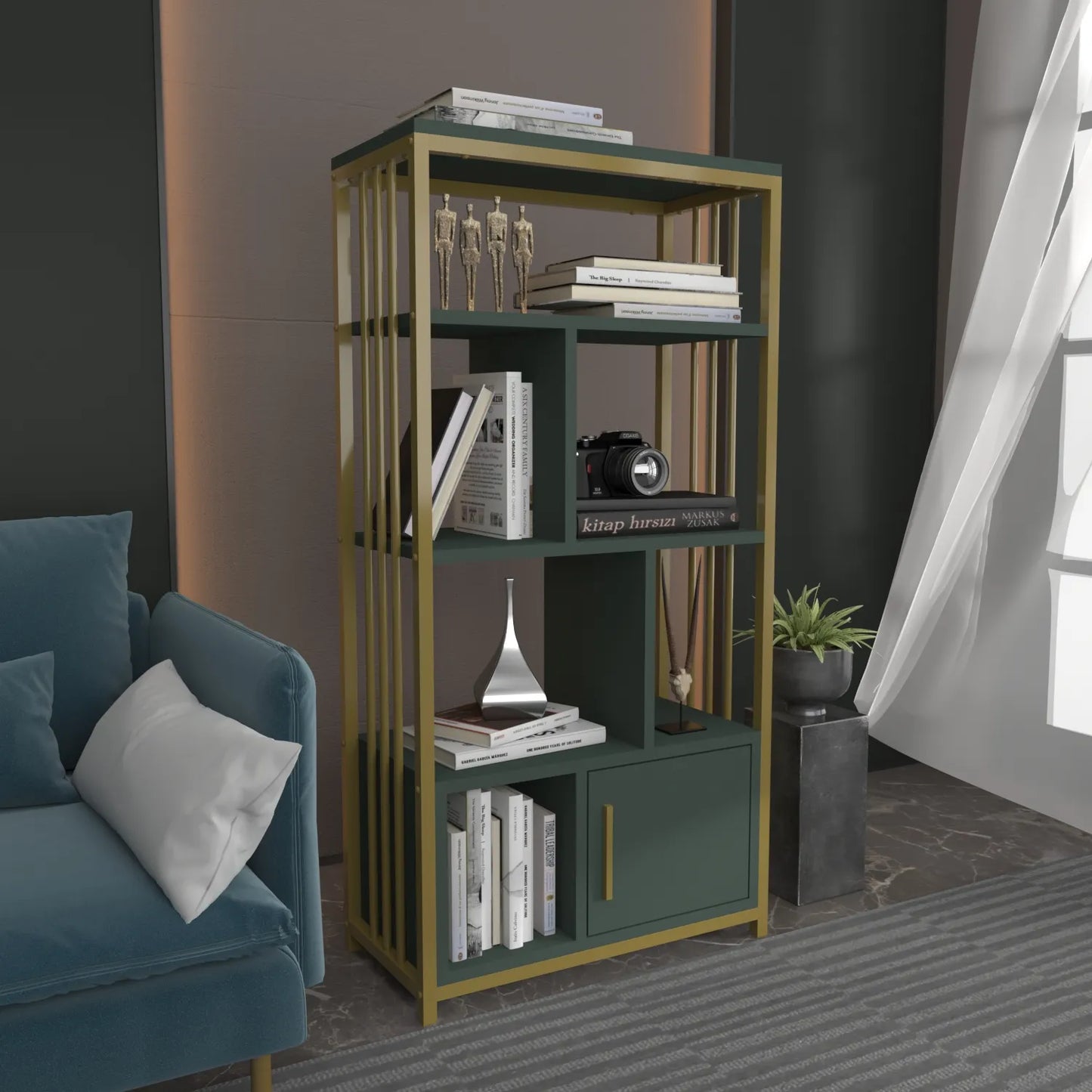 Valero 47" Tall Metal Wood Bookcase
