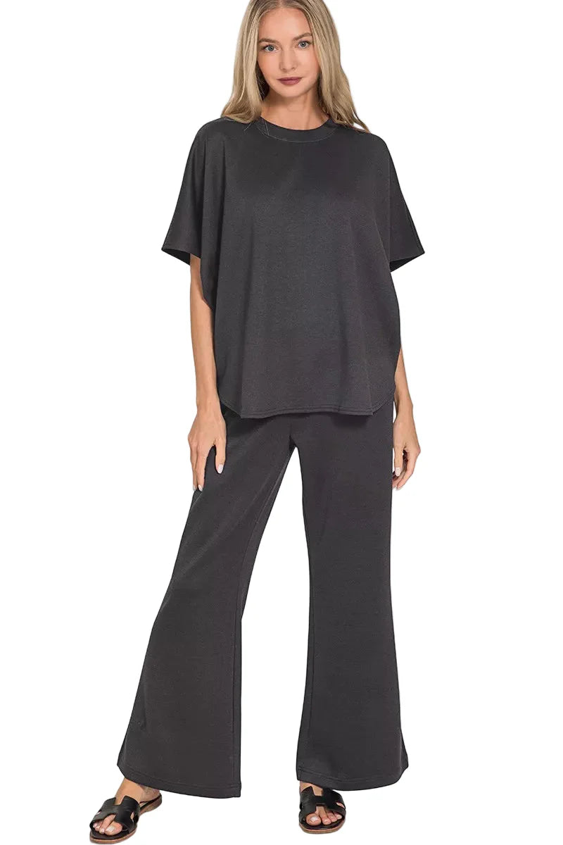 Zenana Scuba Curbed Hem Top & Pants Set