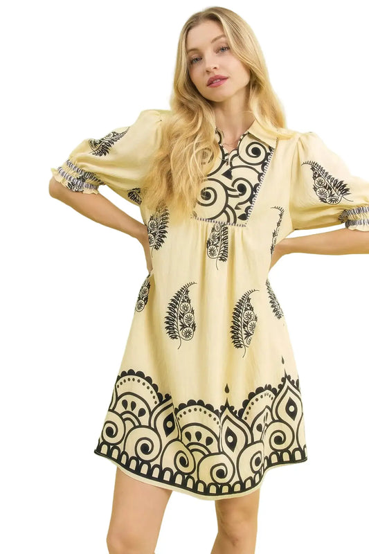 Umgee Paisley Mandala Print Babydoll Dress