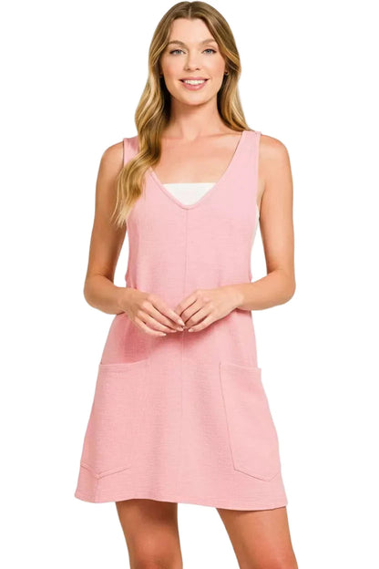 Zenana Washed Slub Adjustable Strap Overall Dress