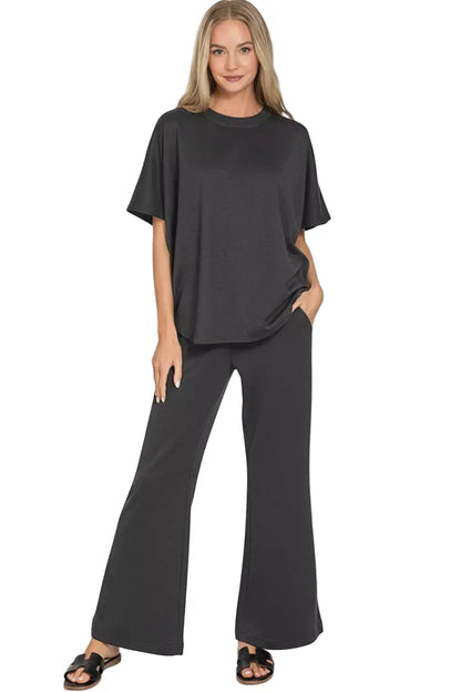 Zenana Scuba Curbed Hem Top & Pants Set