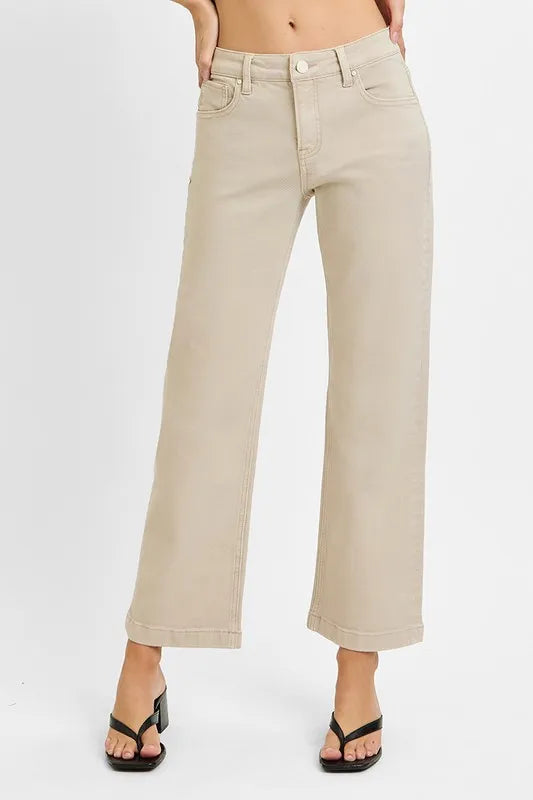 RISEN Full Size Tummy Control Mid Rise Ankle Straight Jeans Plus Size
