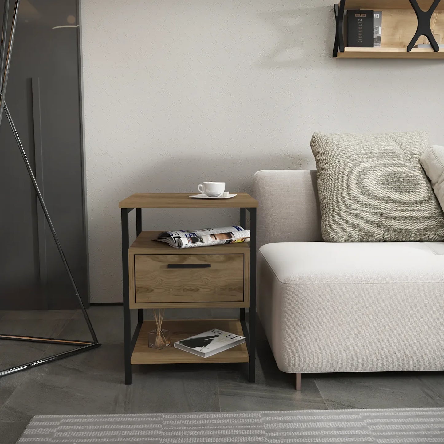 Alba Nightstand Side Table with Metal Frame