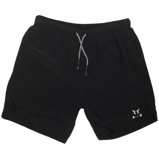 Men's Pro black athletic shorts 5 inch inseam front view