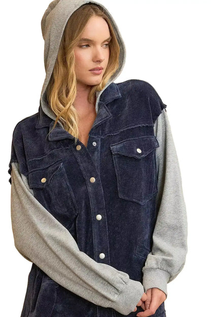 Umgee Contrast Hooded Chenille Jacket