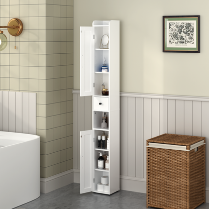 White Slim Tall Bathroom Storage Cabinet with Adjustable Shelves, 2 Doors Freestanding Cabinet for Small Spaces, Kitchen, Living Room, MDF Material, 67.51 inches High