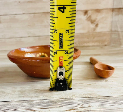 2x Mexican Terra Cota Bowls with Wood Spoon Salsero de Barro con 2 Cucharas de Madera