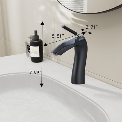 Matte Black Single Handle Basin Faucet | Brass, 7.99 in.
