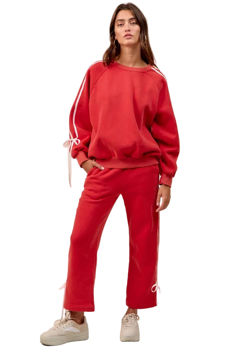 BiBi Side Lined Bow Details Fleece Sweatpants