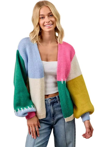 BiBi Color Block Open Front Sweater Cardigan