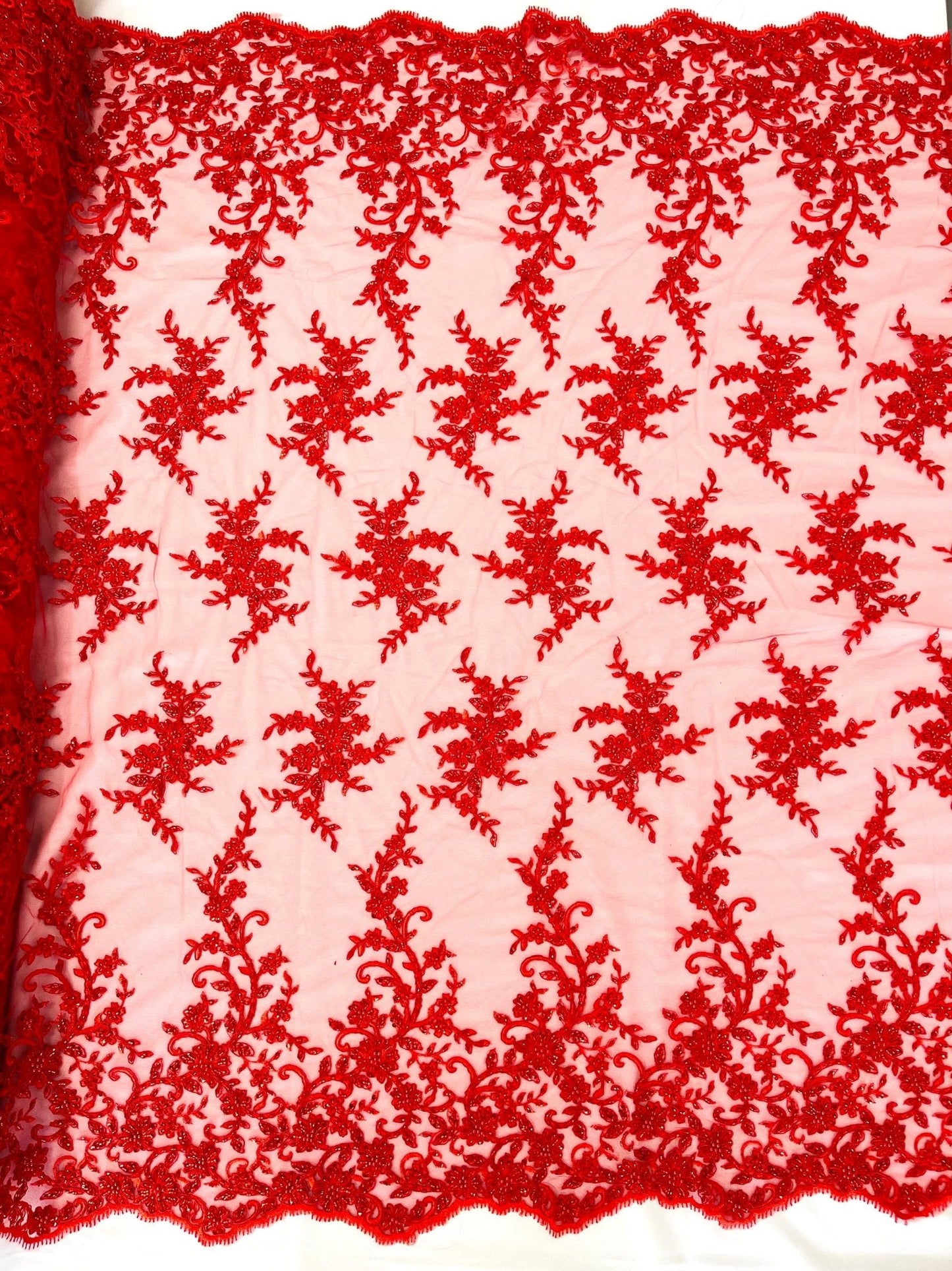 Big Floral Damask beaded Lace 54" Wide| New Creations Fabric & Foam Inc.