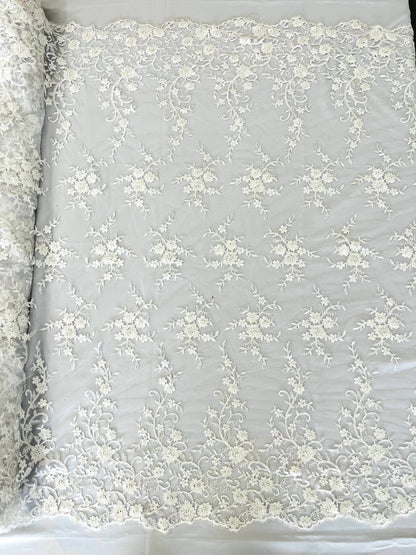 Big Floral Damask beaded Lace 54" Wide| New Creations Fabric & Foam Inc.