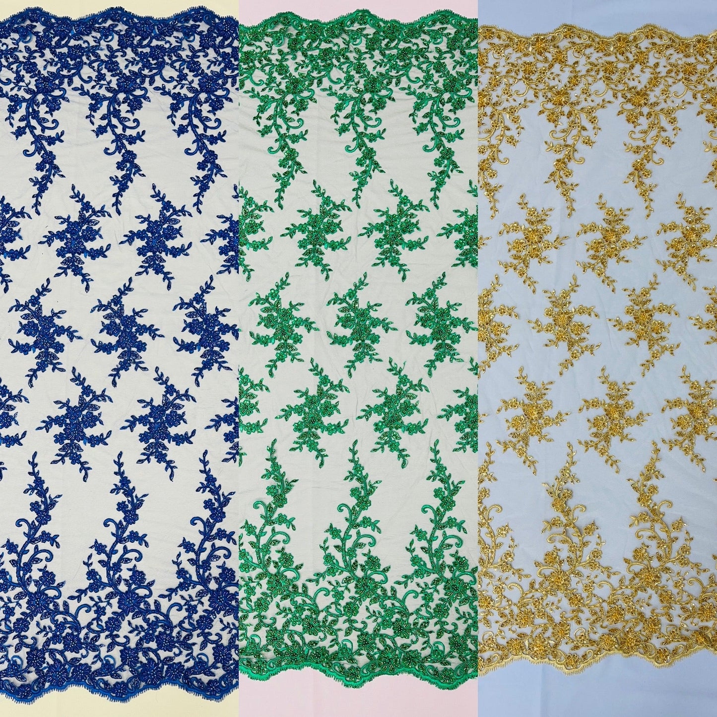 Big Floral Damask beaded Lace 54" Wide| New Creations Fabric & Foam Inc.