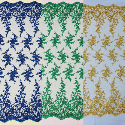 Big Floral Damask beaded Lace 54" Wide| New Creations Fabric & Foam Inc.