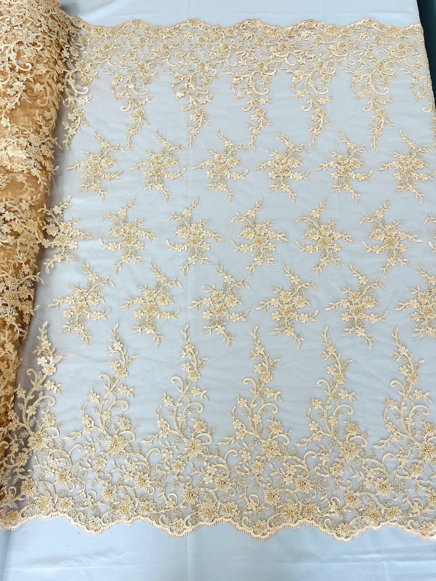 Big Floral Damask beaded Lace 54" Wide| New Creations Fabric & Foam Inc.