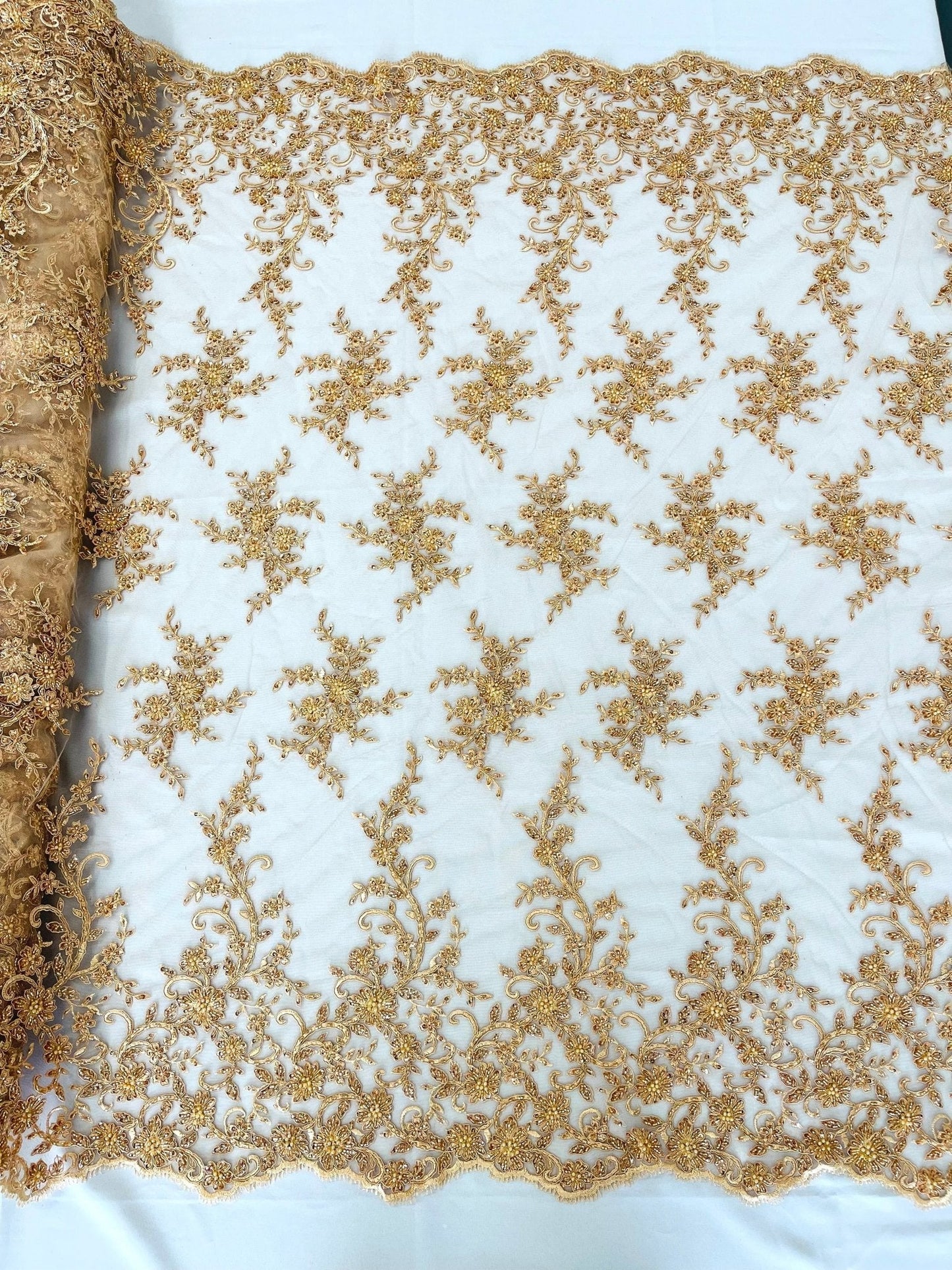 Big Floral Damask beaded Lace 54" Wide| New Creations Fabric & Foam Inc.